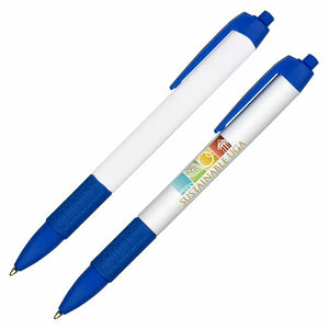 Blue full color pen with rubber grip