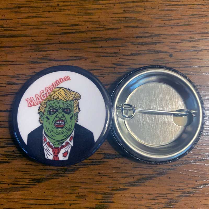 Image of front and back of Trump Zombie MAGA button