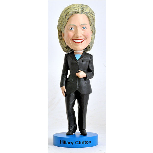 Hillary Clinton bobblehead figurine on display stand