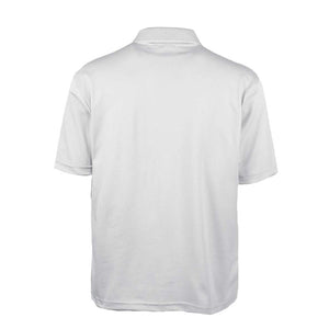 Back view of a Men's white moisture-wicking polo.