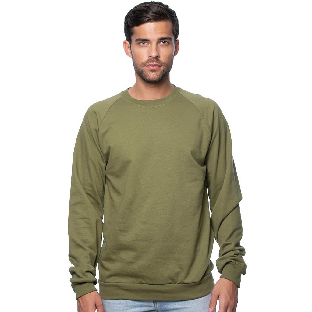 Man wearing a Royal Apparel raglan sweatshirt