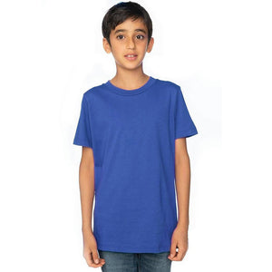 Youth wearing a blue royal apparel t-shirt