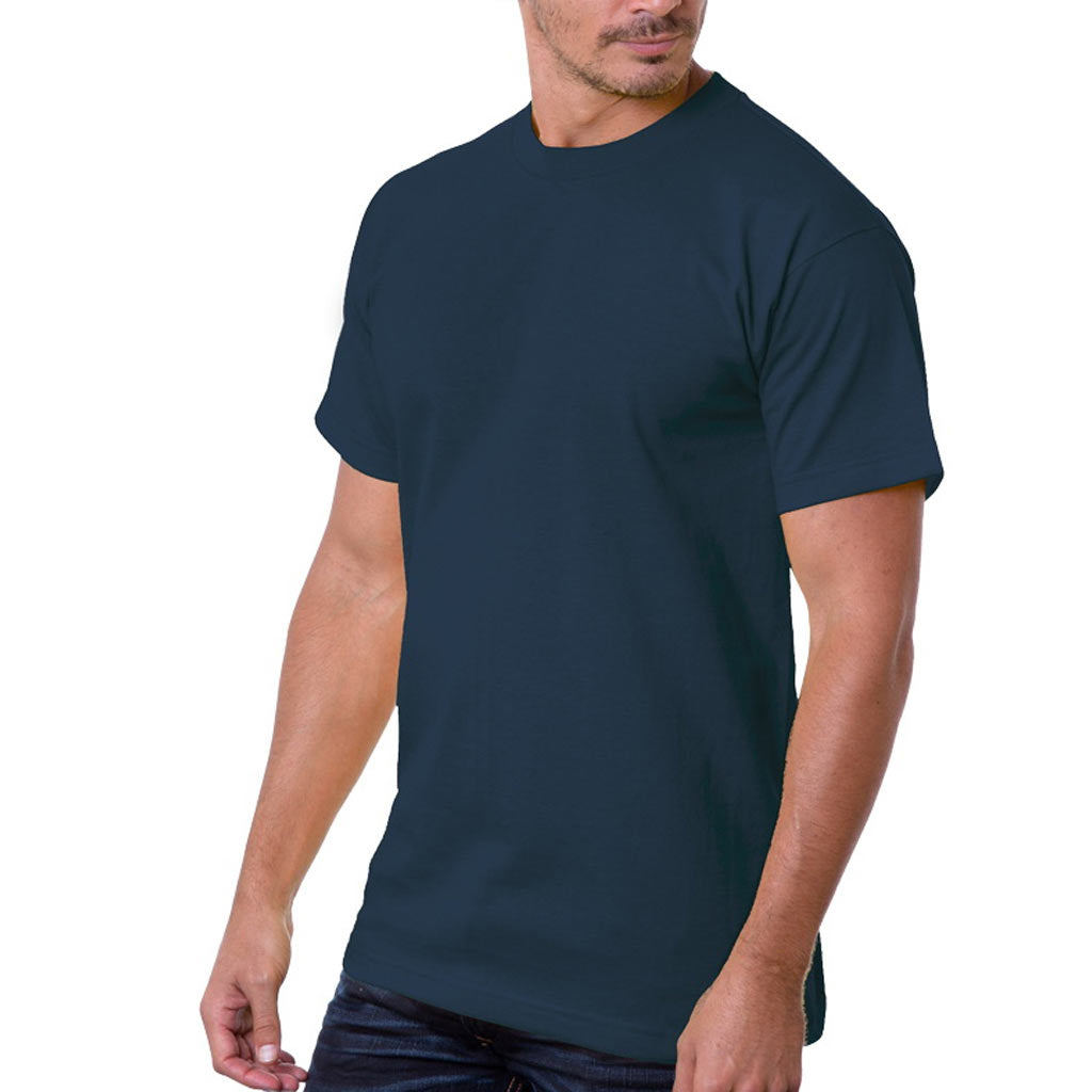 Man Wearing a Navy Bayside 5100 Shirt
