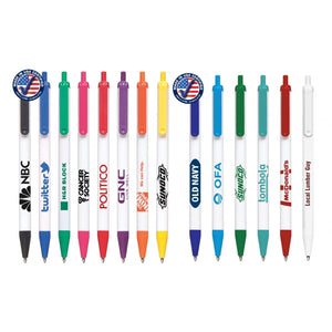 Union-Printed Click Stick Pen w/ White Barrel