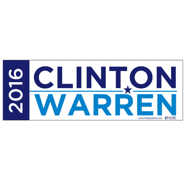 Clinton / Warren 2016 Bumper Sticker - The Blue Deal LLC