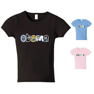 Ladies Obama Peace Sign T-Shirt Black Light Blue and Pink