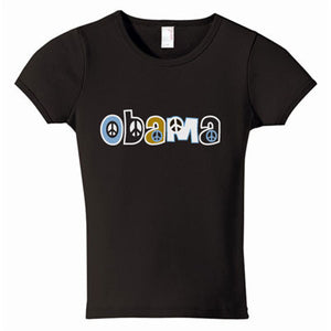 Ladies Obama Peace Sign T-Shirt Black