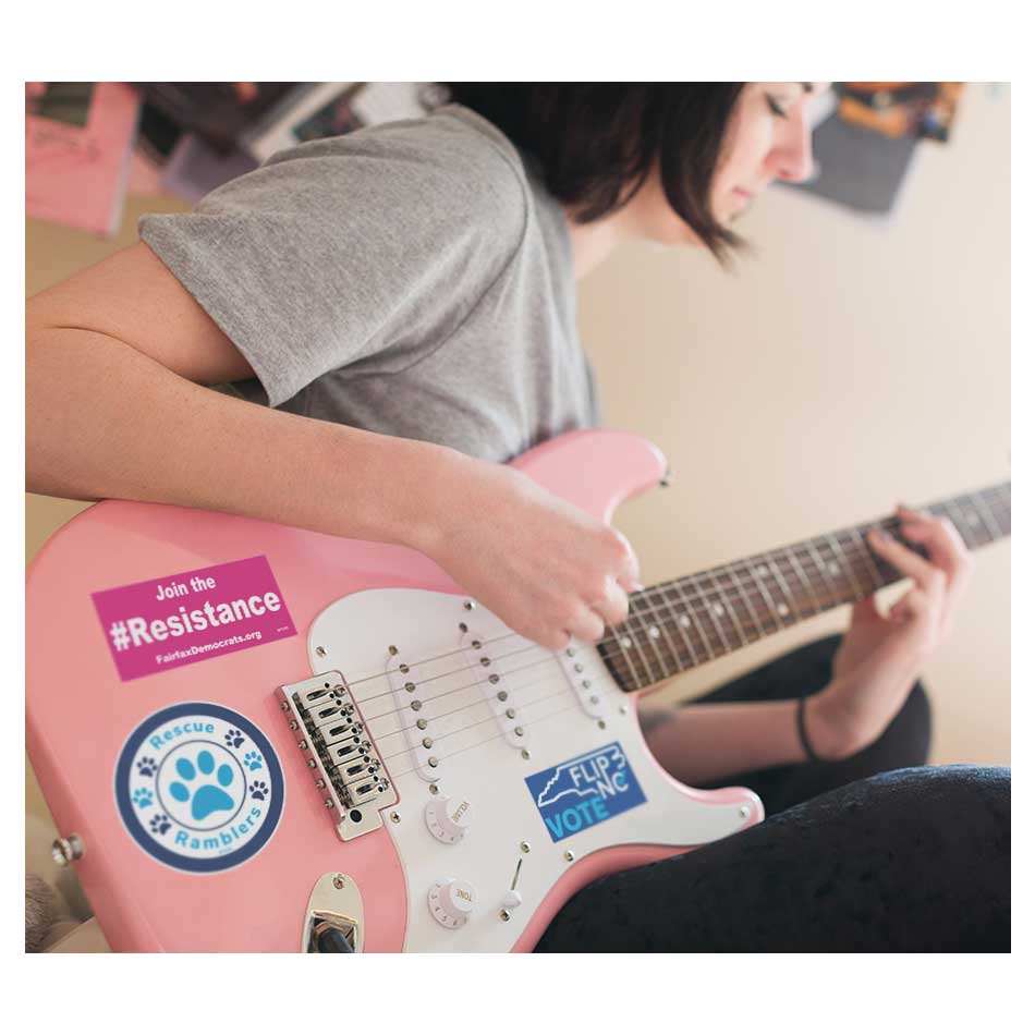 Decals displayed on guitar