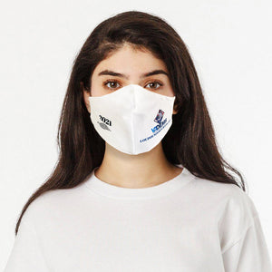 Woman Wearing a White Face Mask With Adjustable Ear Loops